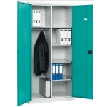 Garderobenschrank aus Stahl, 195 cm hoch, 120x50 cm (B/T), 4 Böden, Garderobe links, 